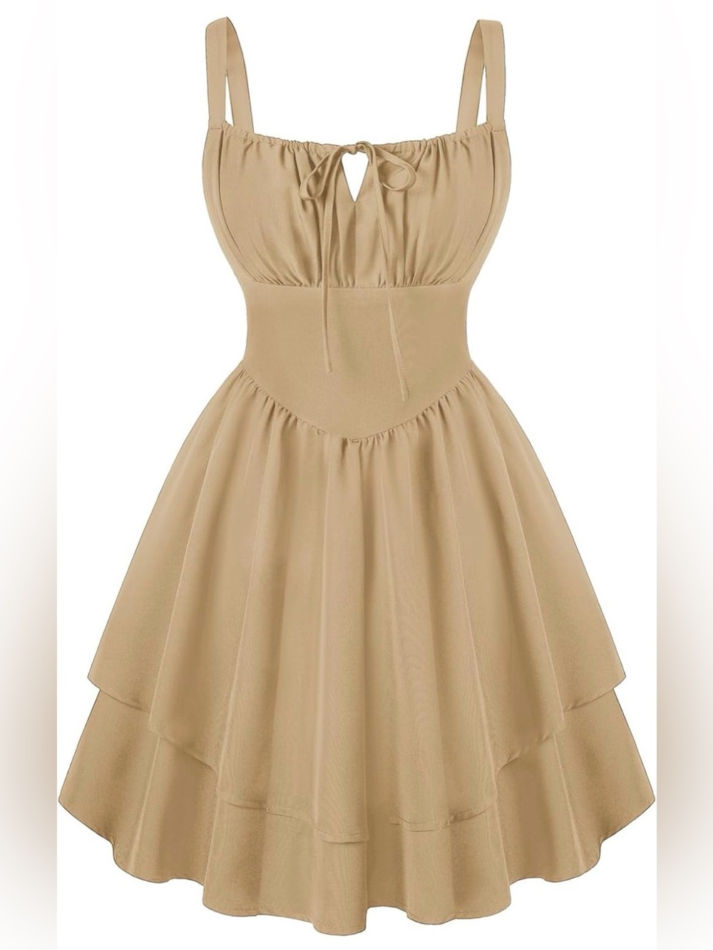 Women's Cream Tiered Midi Dress with Tie Front